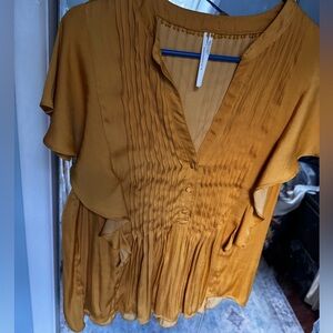 Anthropologie Golden Pleated Blouse